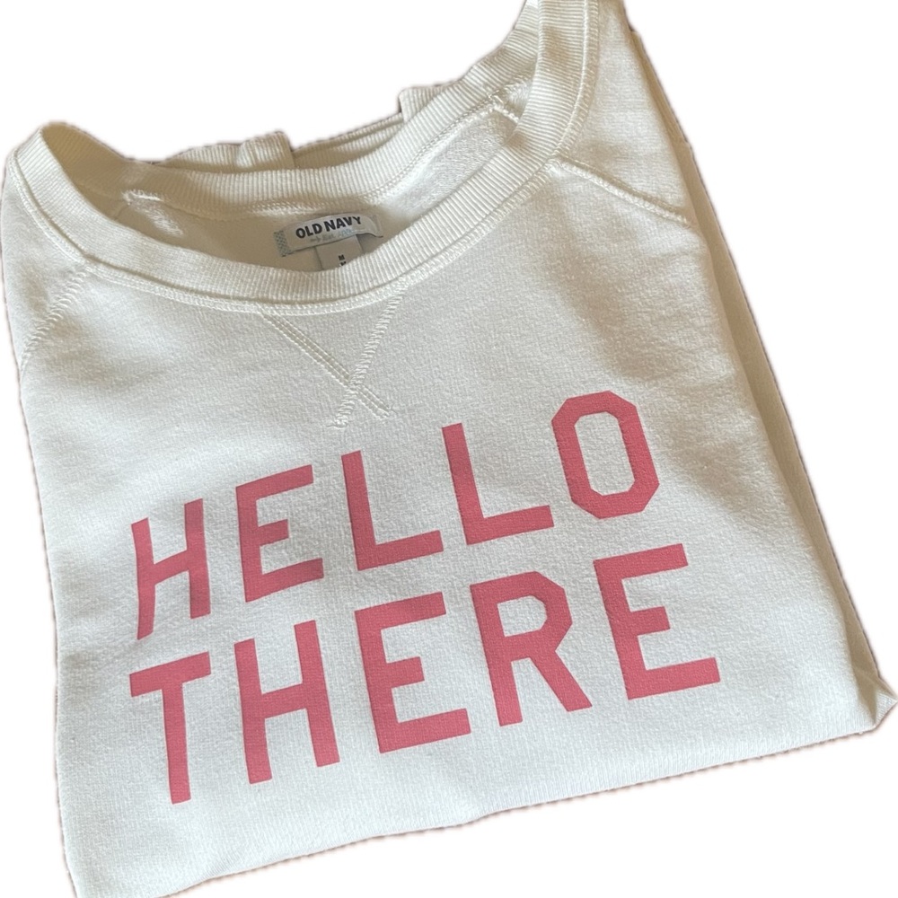 Old Navy Cream Sweatshirt with Pink Greeting